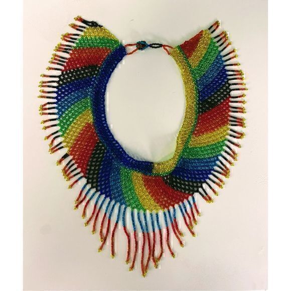 New Beautiful Handmade Rainbow Beaded Mexican Collar Necklace - Picture 1 of 5